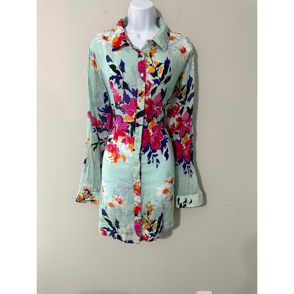 Soft Surroundings 2X Floral Print Button Down TUNICE Long Sleeve - Picture 1 of 8